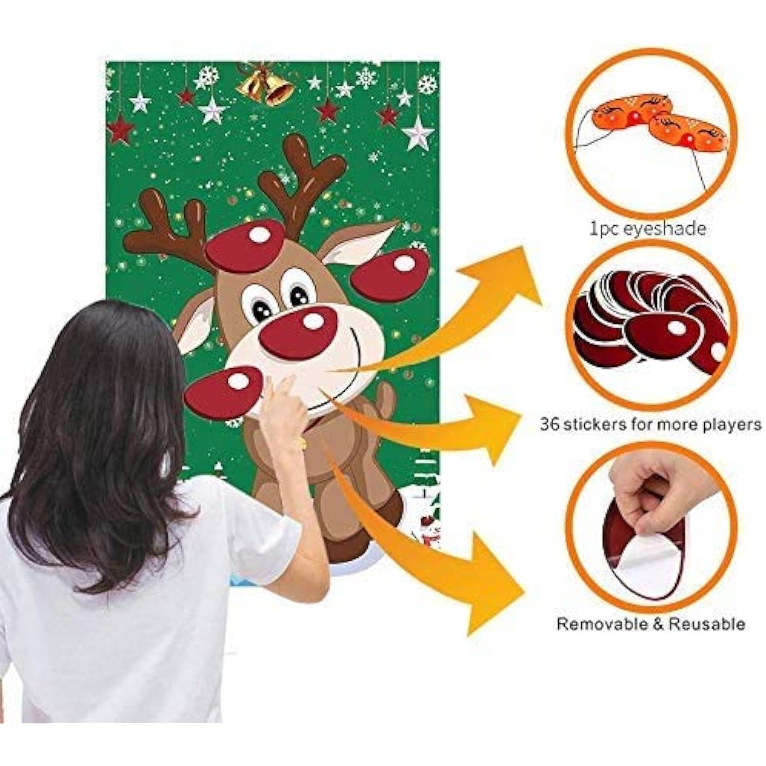 Pin The Nose On The Reindeer,Large Christmas Reindeer Poster Games For Kids Christmas Party Games
