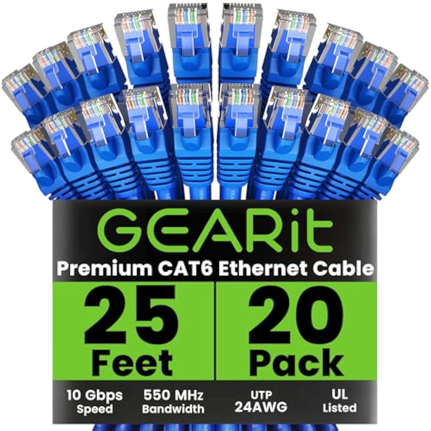 GearIT Cat 6 Ethernet Cable 25 ft (20-Pack) - Cat6 Patch Cable, Cat 6 Patch Ca