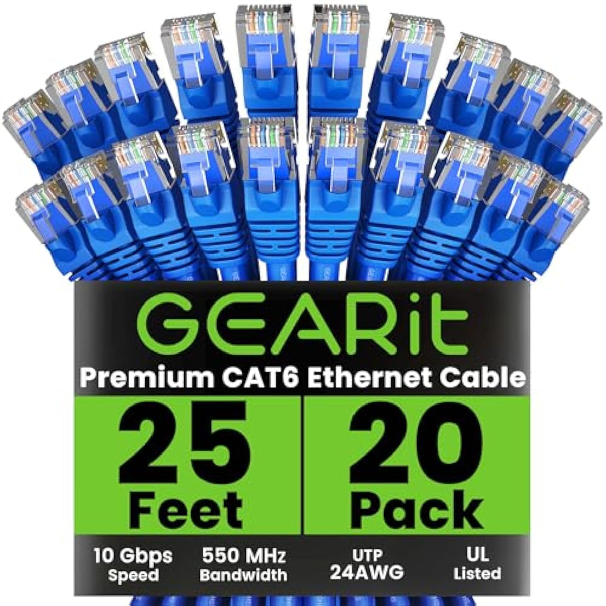 GearIT Cat 6 Ethernet Cable 25 ft (20-Pack) - Cat6 Patch Cable, Cat 6 Patch Ca