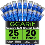 GearIT Cat 6 Ethernet Cable 25 ft (20-Pack) - Cat6 Patch Cable, Cat 6 Patch Ca