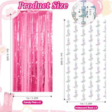 4 Pcs Cowgirl Party Decorations - 2 Boot Silver Metallic Tinsel Fringe Curtains & 2 Candy Pink Backdrops For Birthday Supplies Last Rodeo Bachelorette Wedding Disco Decor