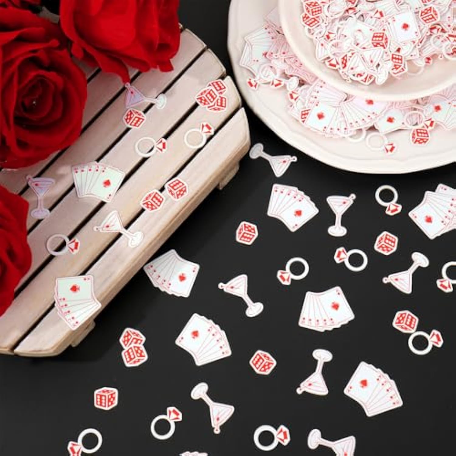 300Pcs Lucky In Love Table Confetti Vegas Bachelorette Party Confetti Cocktail Ring Poker Dice Table Centerpieces For Bridal Shower Casino Decoration