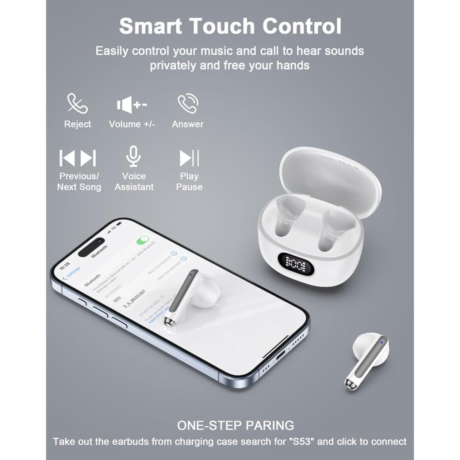 Wireless Ear Buds Bluetooth 5.3 Earbuds, Iphone 17 16E Earphones Headphone For Iphone 16 Pro Max/15/14/13, Samsung Galaxy A17 S25 Ultra, Google Pixel 10 9, Oneplus, Apple Air Pods Android Buds In Ear