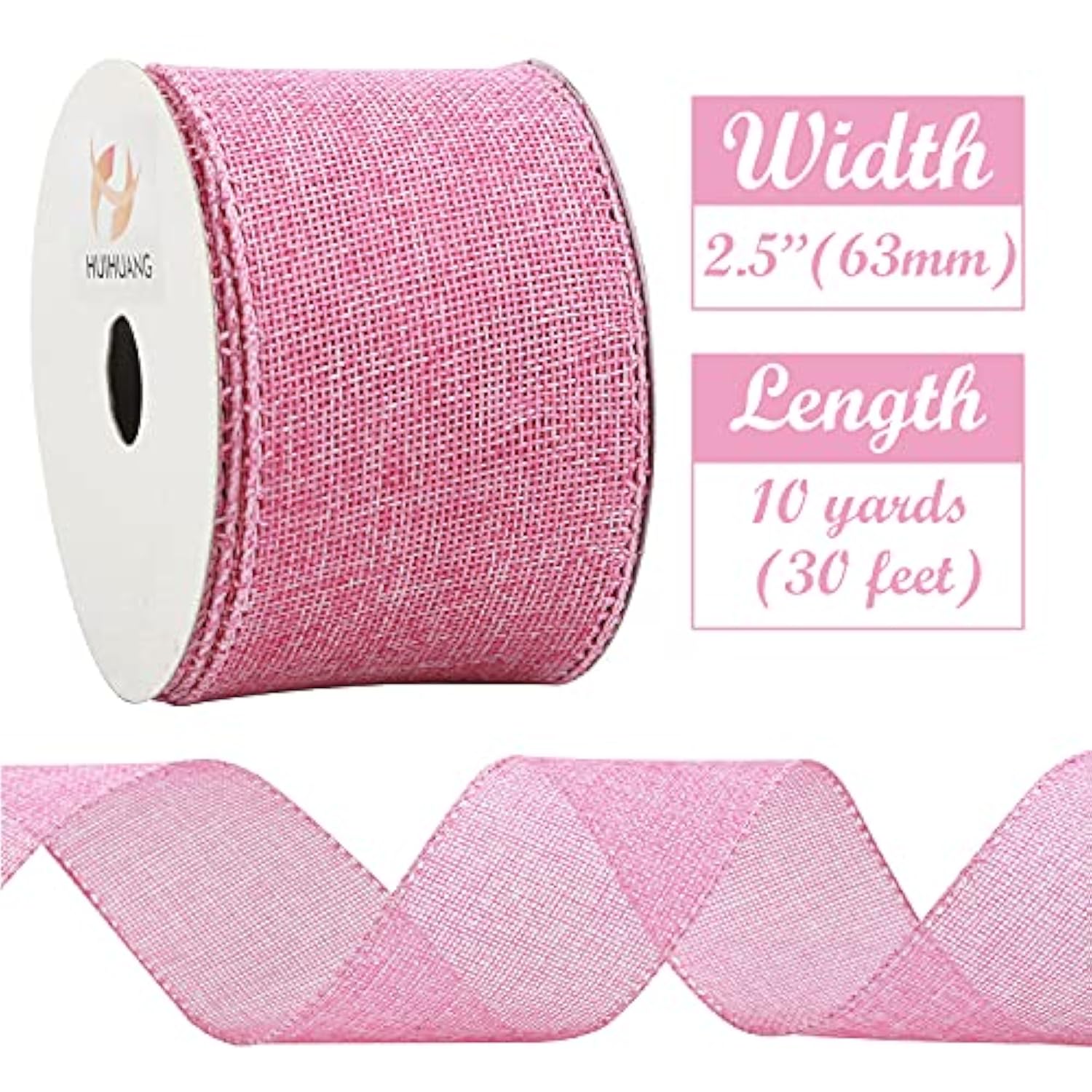 Pink Burlap Wired Ribbon Solid Wired Edge Ribbon 2.5 Inch Jute Ribbon