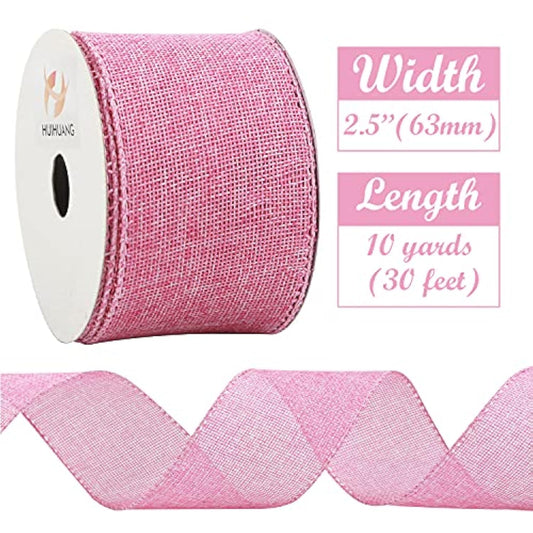 Pink Burlap Wired Ribbon Solid Wired Edge Ribbon 2.5 Inch Jute Ribbon