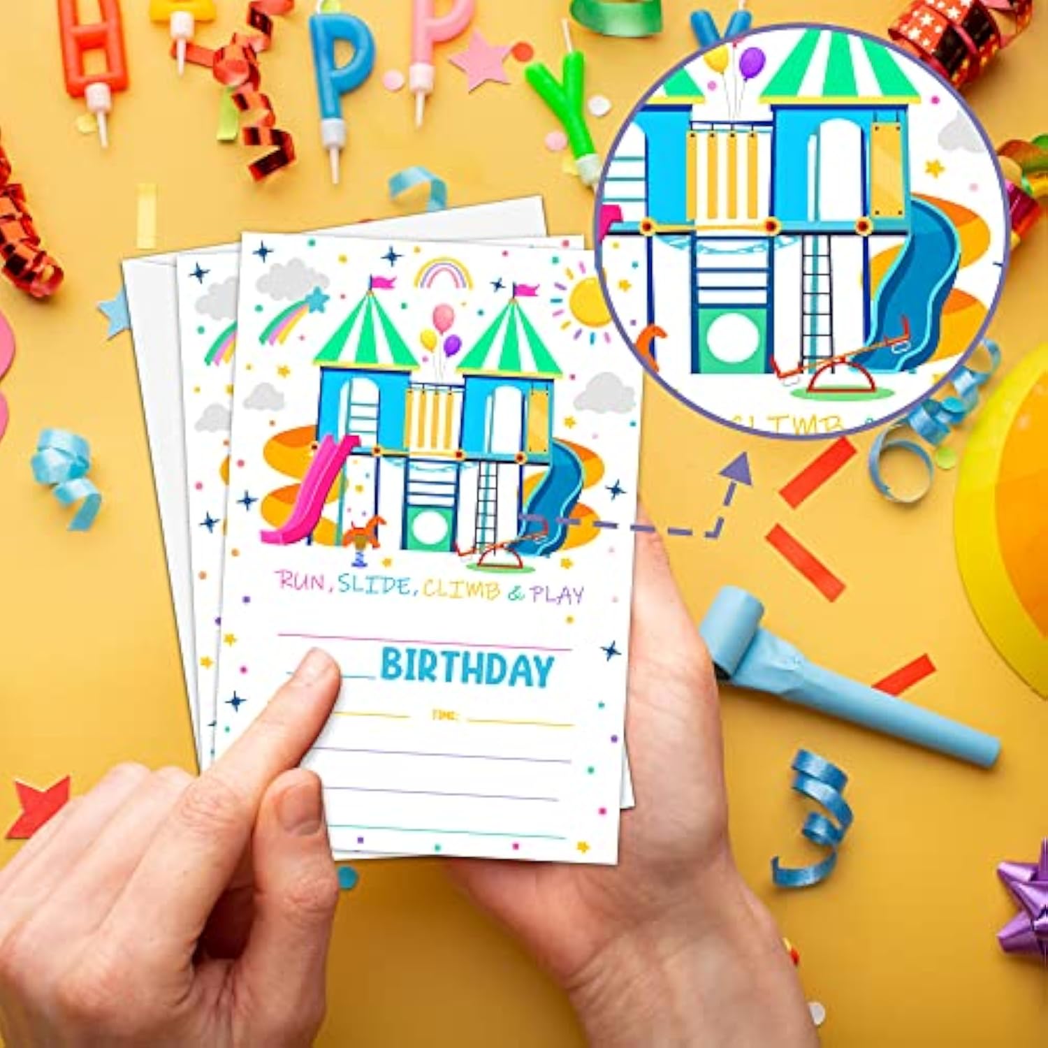 Playground Birthday Party Invitation, Park Themed Fill-In Invites For Teens Boys & Girls, 20 Invitations With Envelopes (4" X 6"), Kids Outdoor Party Favors Decorations And Supplies -51