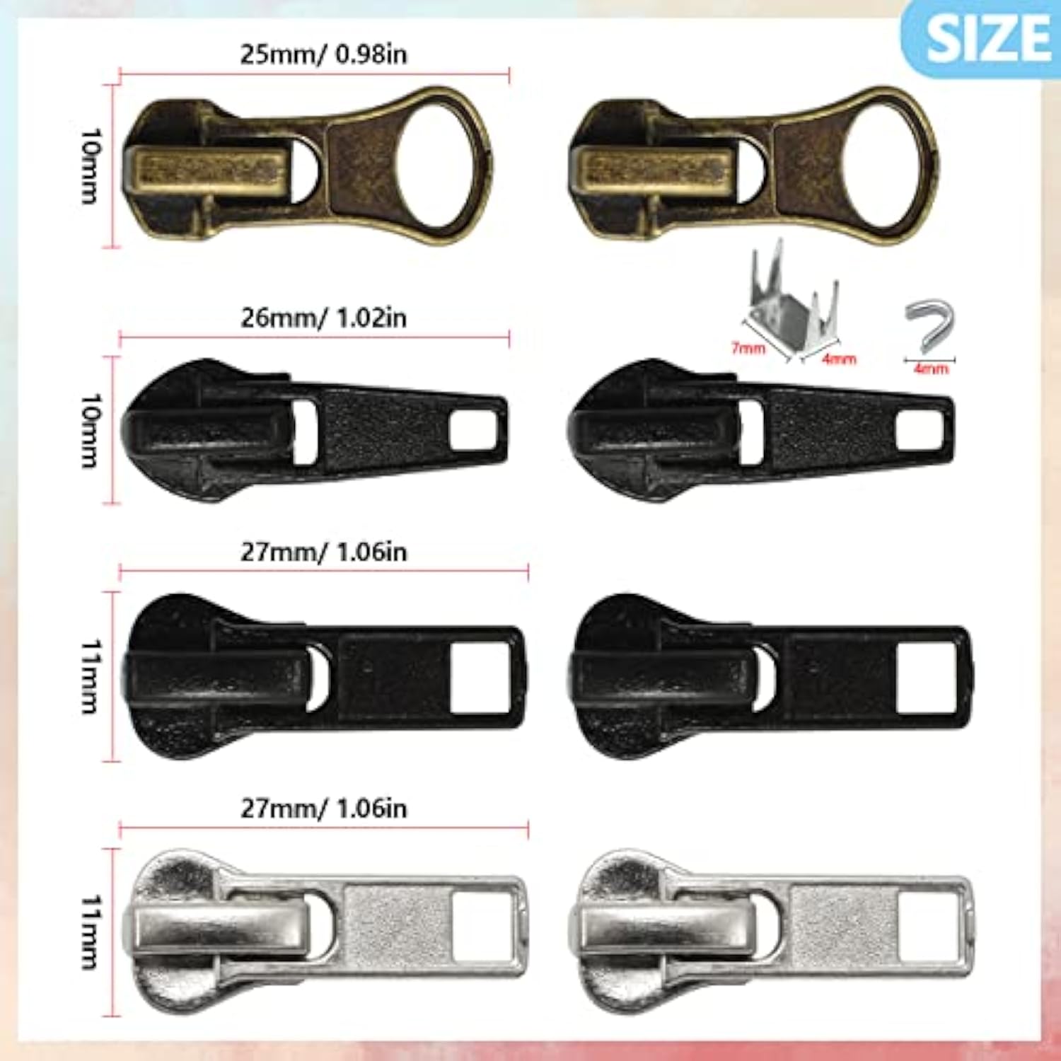 24 Pcs #5 #7 Zipper Sliders Replacement Zipper Pull Repair Kit Include