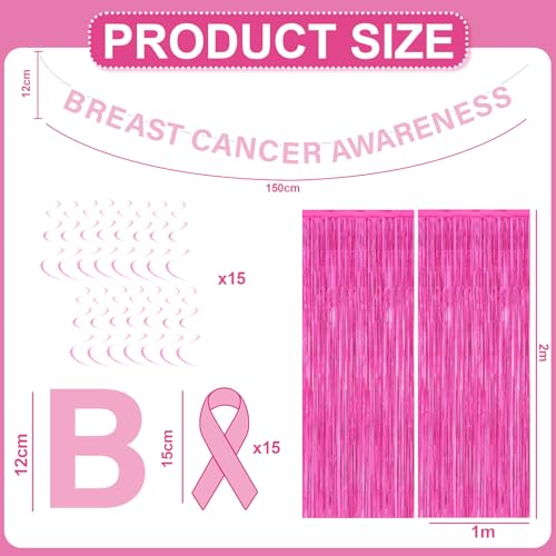 Breast Cancer Awareness Decorations Pink Ribbon Foil Fringe Curtains