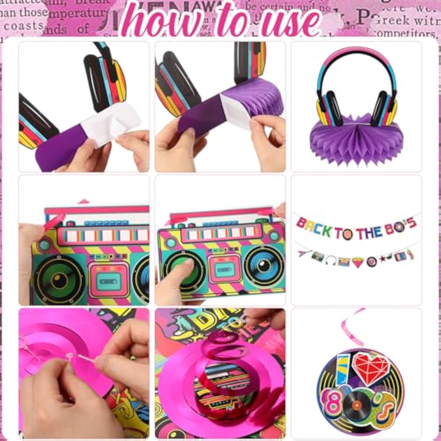 27 Pcs 80S 90S Party Decorations 1980S 1990S Hip Hop Banner Hanging Swirls Ceiling Honeycomb Decoration For Back To The 1980S 1990S Throwback Birthday Neon Party Decor Supplies(80S)