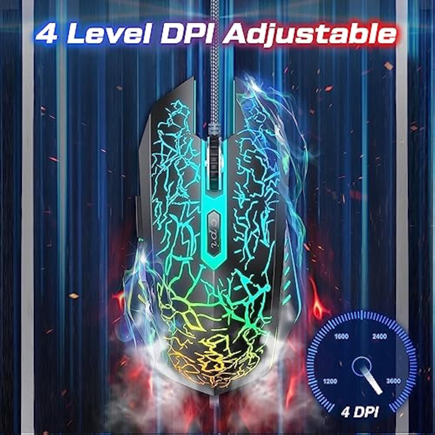 Wired Gaming Mouse, Computer Mouse Ergonomic Mice With 7 Led Lights Rgb Backlit, 6 Programmable Buttons, 4 Adjustable Dpi For Laptop Pc Gamer Desktop Chromebook Mac Games-Black