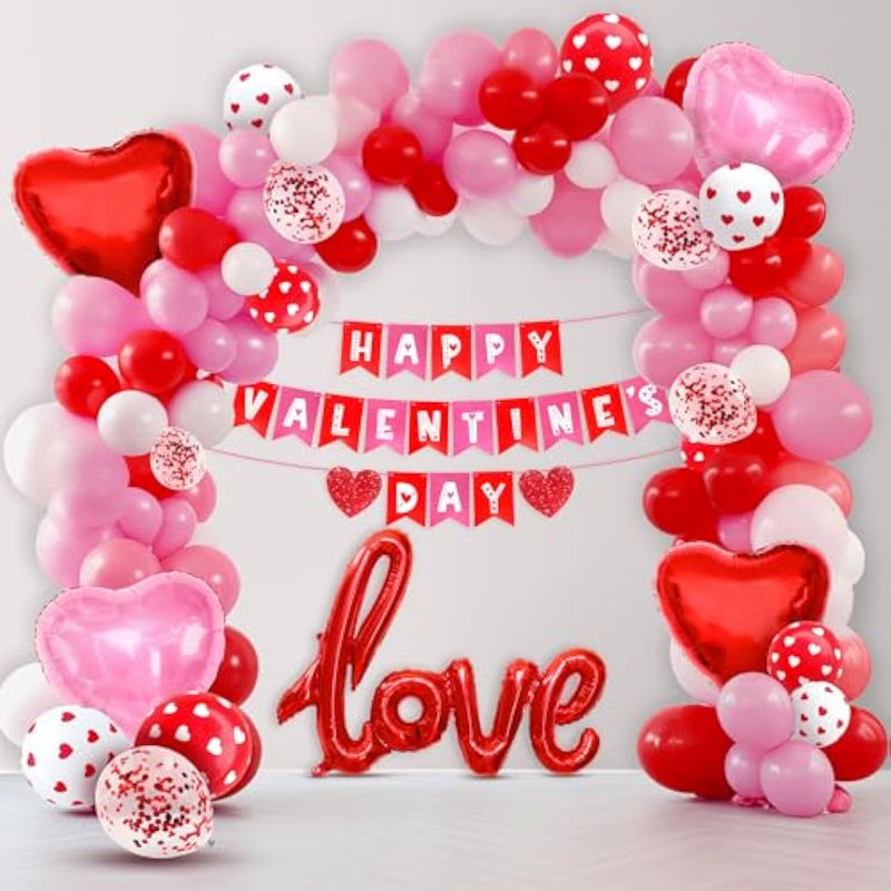 , Valentines Day Decorations Arch Set - Pack Of 115 | Happy Valentines Day Banner 12 Feet, No Diy With Love Balloons Script | Heart Balloons For Valentines Decorations | Valentines Day Balloons