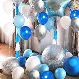 62Pcs Blue Silver White Confetti Balloons Kit, 12 Inch White Royal Blue Metallic Silver Confetti Balloons For Boy Birthday Baby Shower Graduation Party Supplies