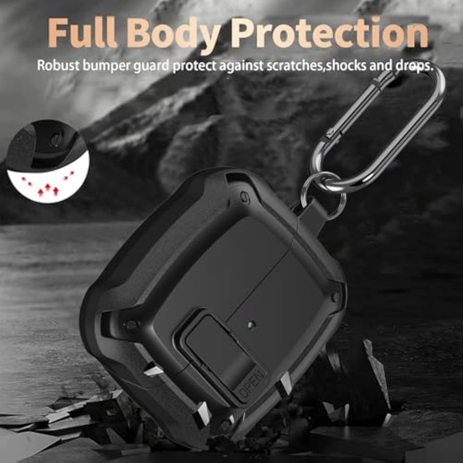 Galaxy Buds 3 Pro/Buds 3 Case Cover 2024 With Secure Lock Clip, Shockproof Samsung Galaxy Buds 3/3 Pro Protective Hard Cover Shell With Carabiner&Cleaner Kit For Men Women, Black