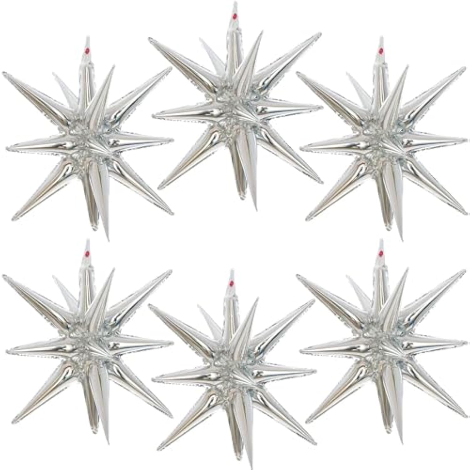 6 Pcs 22-Inch Silver Starburst Balloons 4D Star Foil Decor for NYE & Weddings