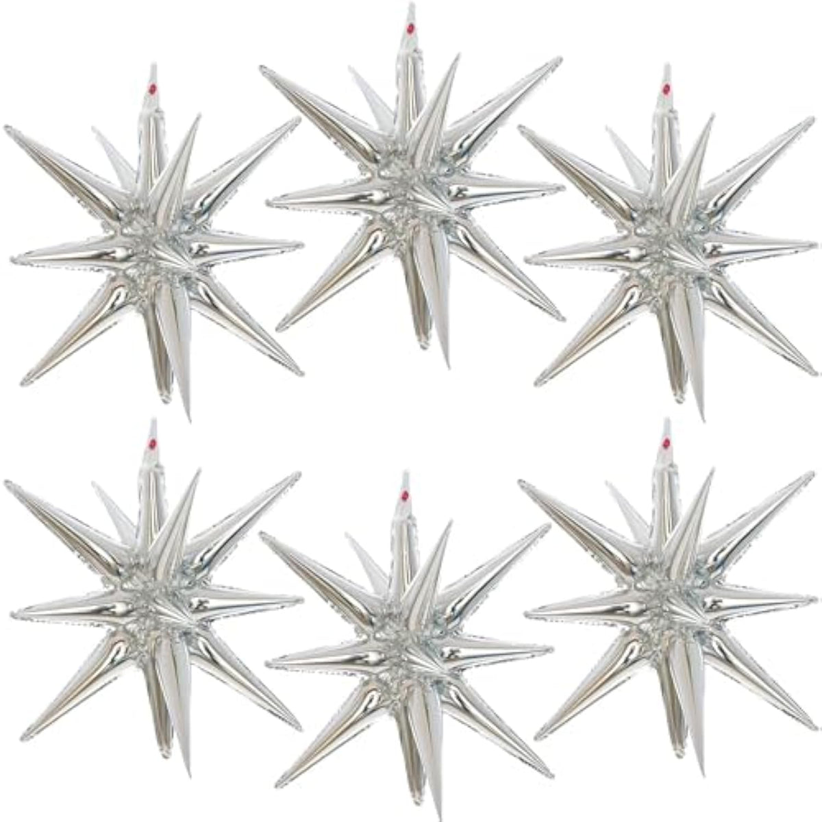 6 Pcs 22-Inch Silver Starburst Balloons 4D Star Foil Decor for NYE & Weddings