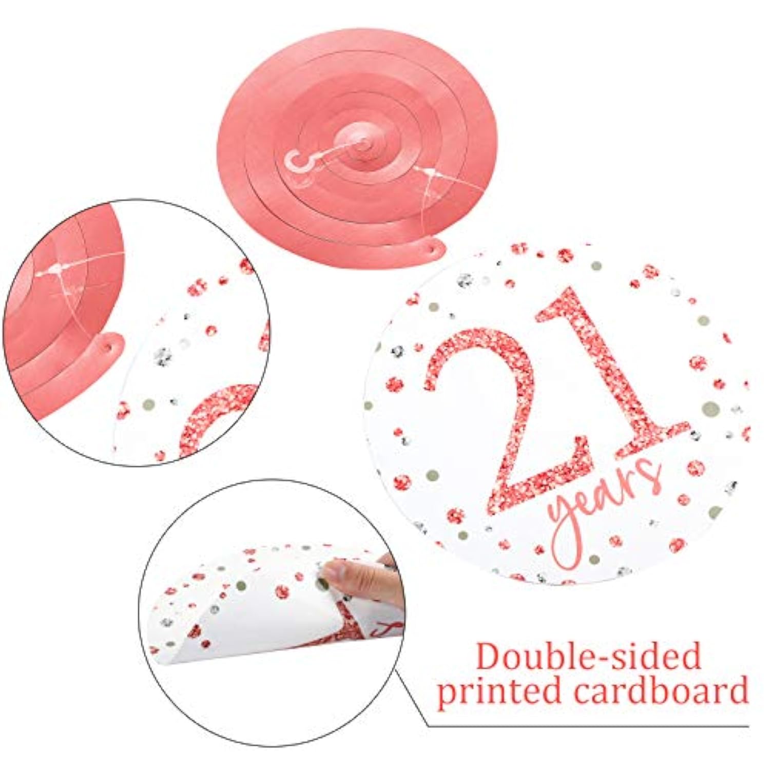 21St Birthday Party Decorations, 21St Birthday Banners Rose Gold Hanging Swirls Ceiling Decorations Shiny Foil Swirls For Party Supplies 30 Count