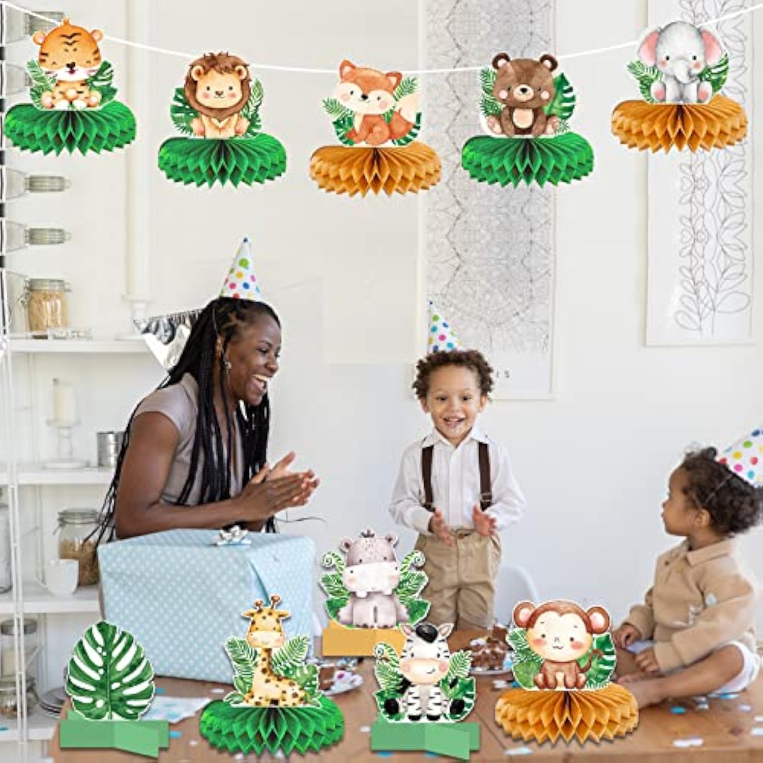 10 Pcs Baby Jungle Animals Honeycomb Centerpieces 3D Table Decorations