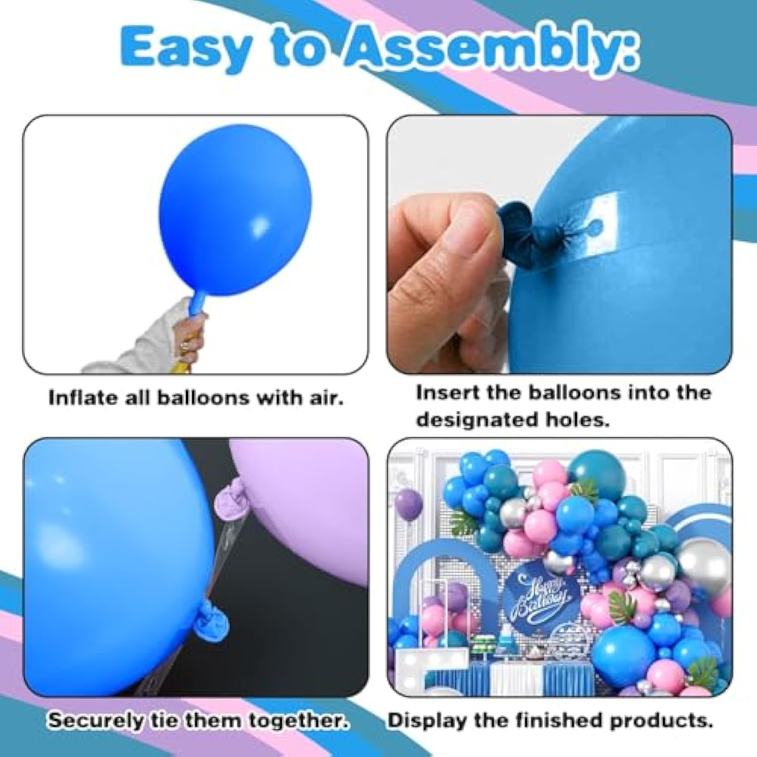 118PCS Blue Purple Balloon Garland Kit - Metallic & Pastel Balloons for Any Party