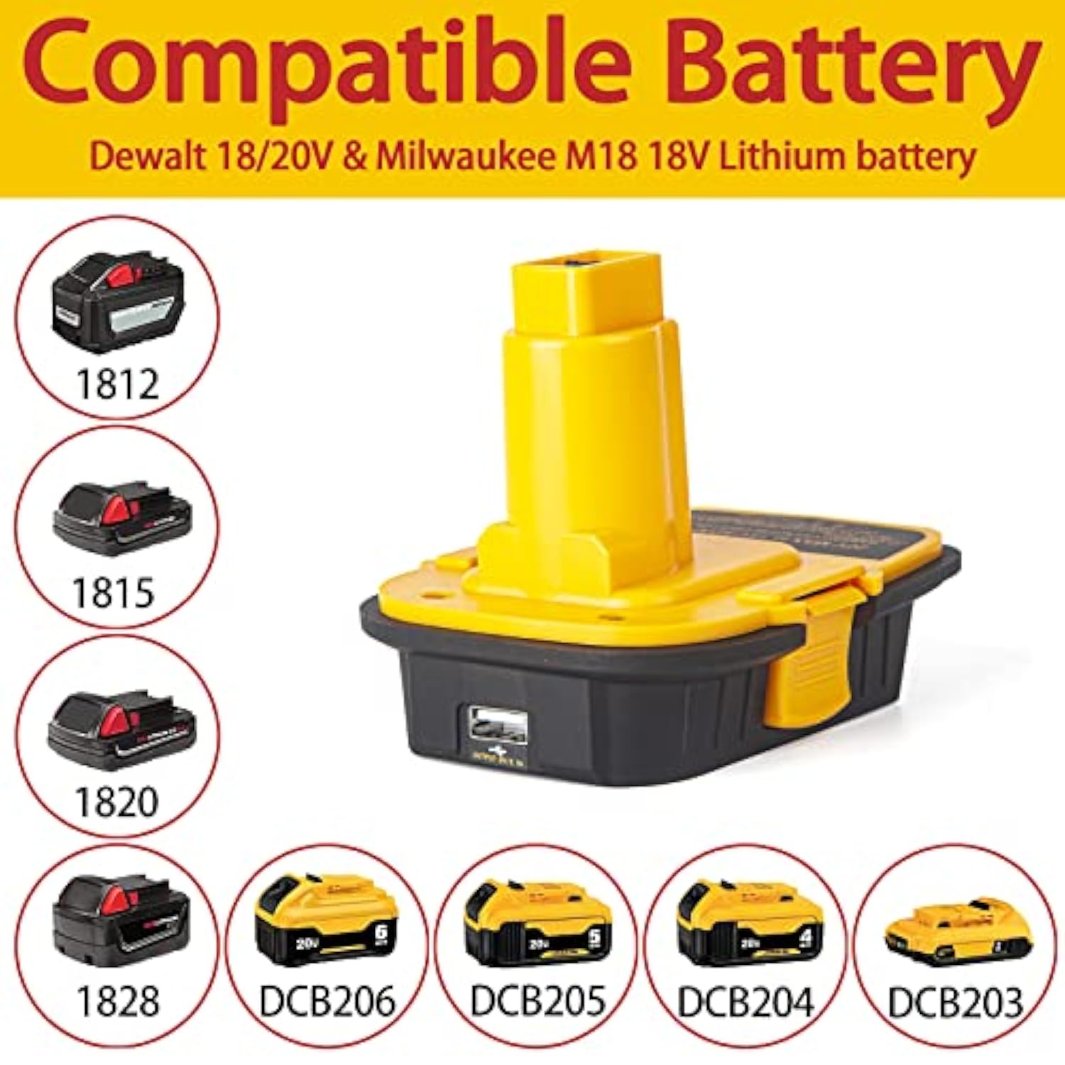 DM18D Adapter Converts Dewalt 18V to 20V for M18 Batteries with USB Port