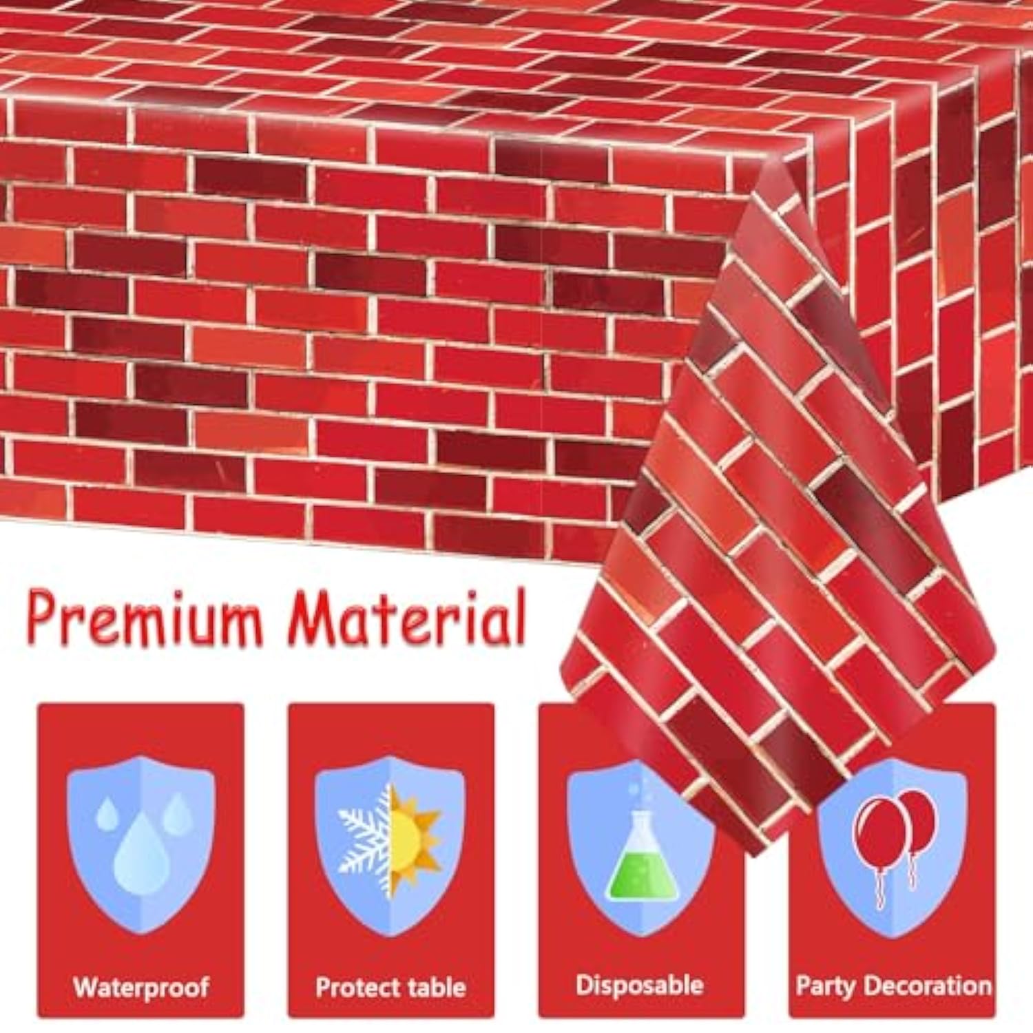 3 Pieces Red Brick Tablecloth Plastic Brick Wrapping Paper Stone Wall Backdrop For Christmas Party Decorations Fireplaces Curtains Door Wallpaper Photography Supplies
