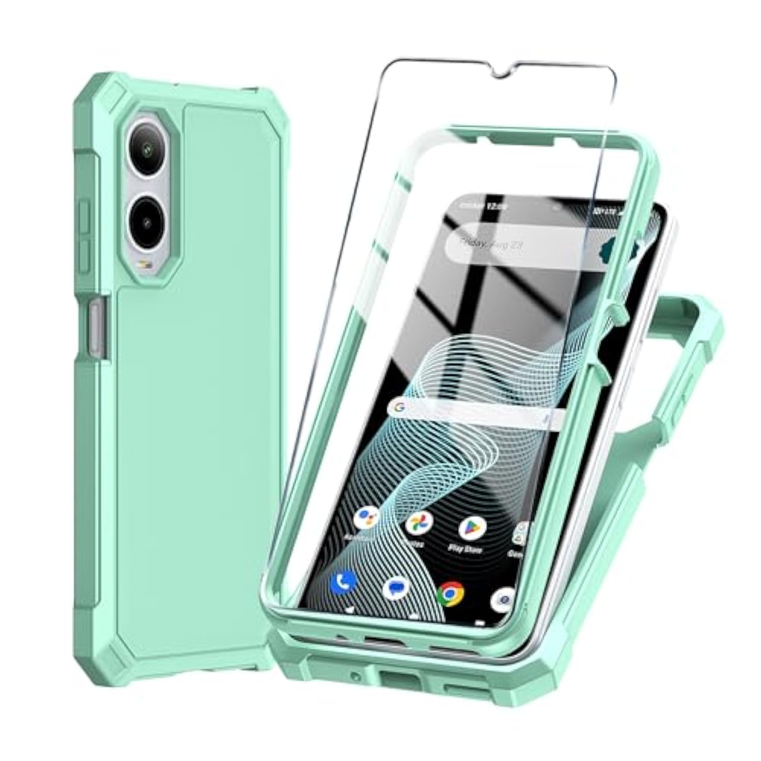 For Cricket Icon 6 Phone Case/At&T Verge Case With Tempered Glass Screen Protector,Slim Soft Silicone Full-Body Protective Cover (Cricket Icon 6, Green)