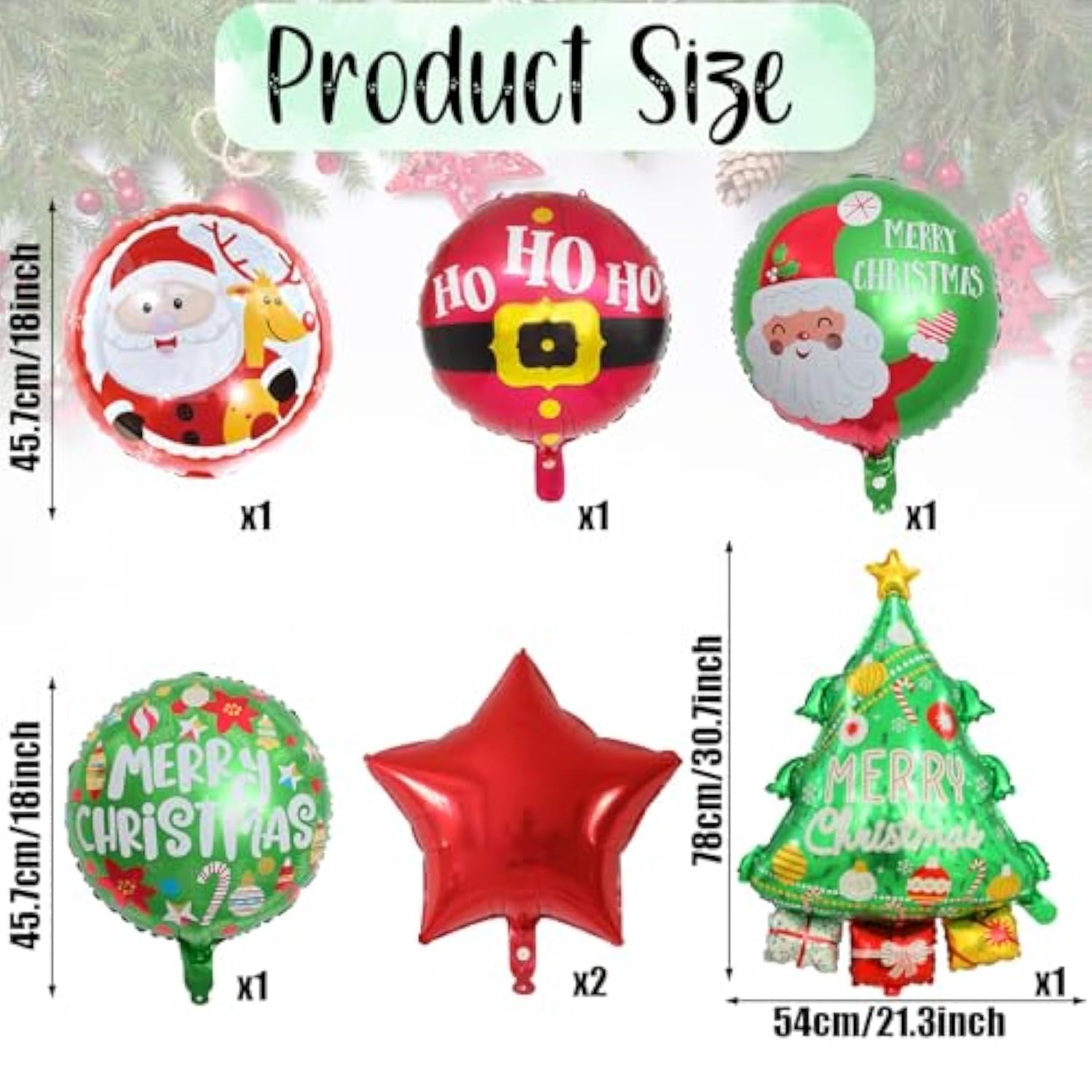7pcs Christmas Foil Balloons Tree Snowman Santa Party Decor Self-Inflate