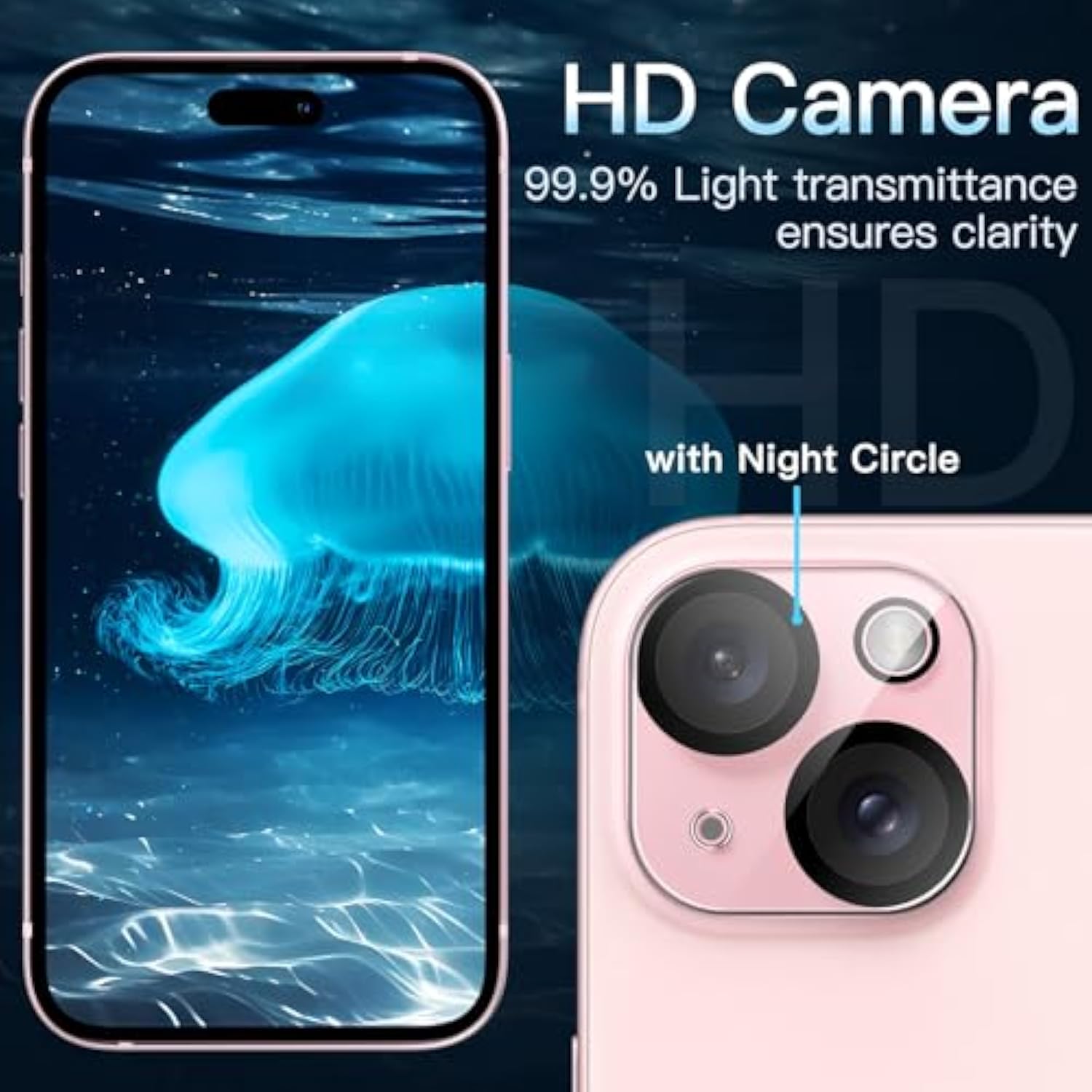 JETech Camera Lens Protector for iPhone 15 6.1-Inch and iPhone 15 Plus 6.7-Inch, 9H Tempered Glass, Anti-Scratch, Case Friendly, Does Not Affect Night Shots, HD Clear, 3-Pack