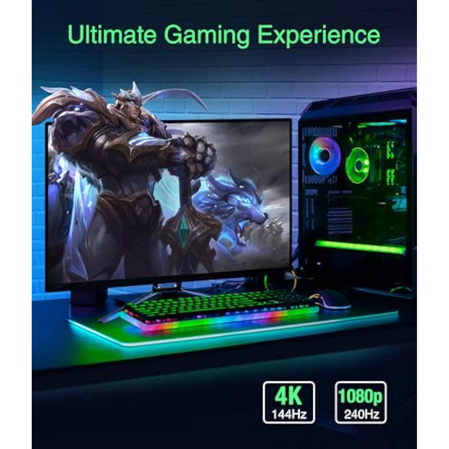 Displayport Cable 1.4 - (10Ft, 4K 144Hz, Dp To Dp Cable, 32.4Gbps, Hdr10+, 3D