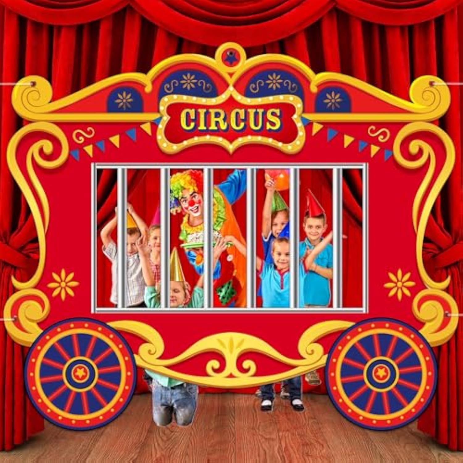 Circus Party Decorations Carnival Cage Shaped Photo Backdrop Circus Photo Booth Props Large Carnival Photos Banner Hanging For Kids Boys Girls Birthday Baby Shower Party Game Favors Supplies