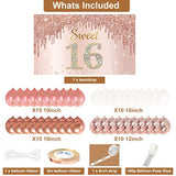 Rose Gold Sweet 16 Banner with Balloon Garland for Girls' Birthday Decor