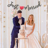 Just Married Glitter Banner for Wedding Reception, Car, Wall Photo Props