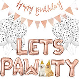 Dog Birthday Party Supplies Dog Paw Print Balloons Cat Birthday Hat Happy Birthday Banner Foil Balloons Lets Pa Letters Balloons Decorations (Rose Gold)