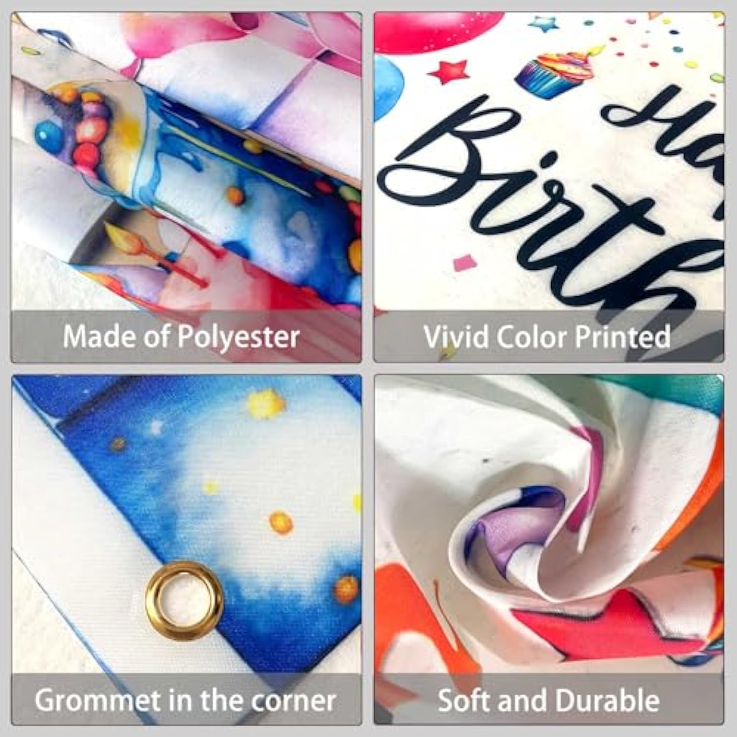 Colorful 5x3ft Happy Birthday Banner with Balloons Party Backdrop for Kids, Indoors/Outdoors