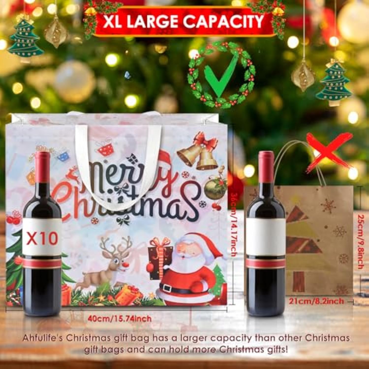 18Pcs Extra Large Christmas Gift Bags, 15.7'' X 14.2''X 5.9'', Christmas Tote Bags With Handles, Non-Woven Reusable Shopping Bags For New Year, Xmas'S Party Supplies Decorations