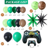 155Pcs Green Brown Black Balloons, Video Game Foil Balloon With Pixel Green And Brown Latex Balloons For Boys Birthday Baby Shower Jungle Party Decorations
