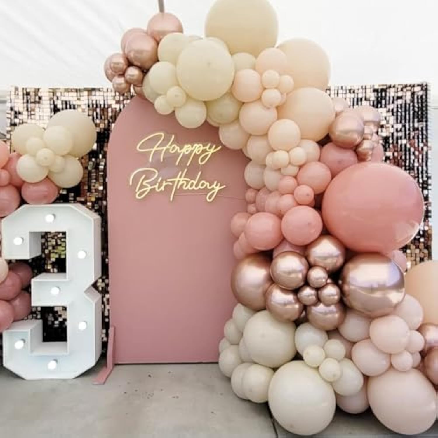 Retro Blush Pink Party Balloons, 52 Pcs 12 Inch Metallic Chrome Rose Gold Dusty Pink Maca Orange Beige Latex Balloons With Rose Gold Confetti Balloons For Birthday Wedding Baby Shower Party Decoration