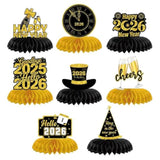 2026 New Year Honeycomb Centerpieces 8pcs Black Gold Table Toppers