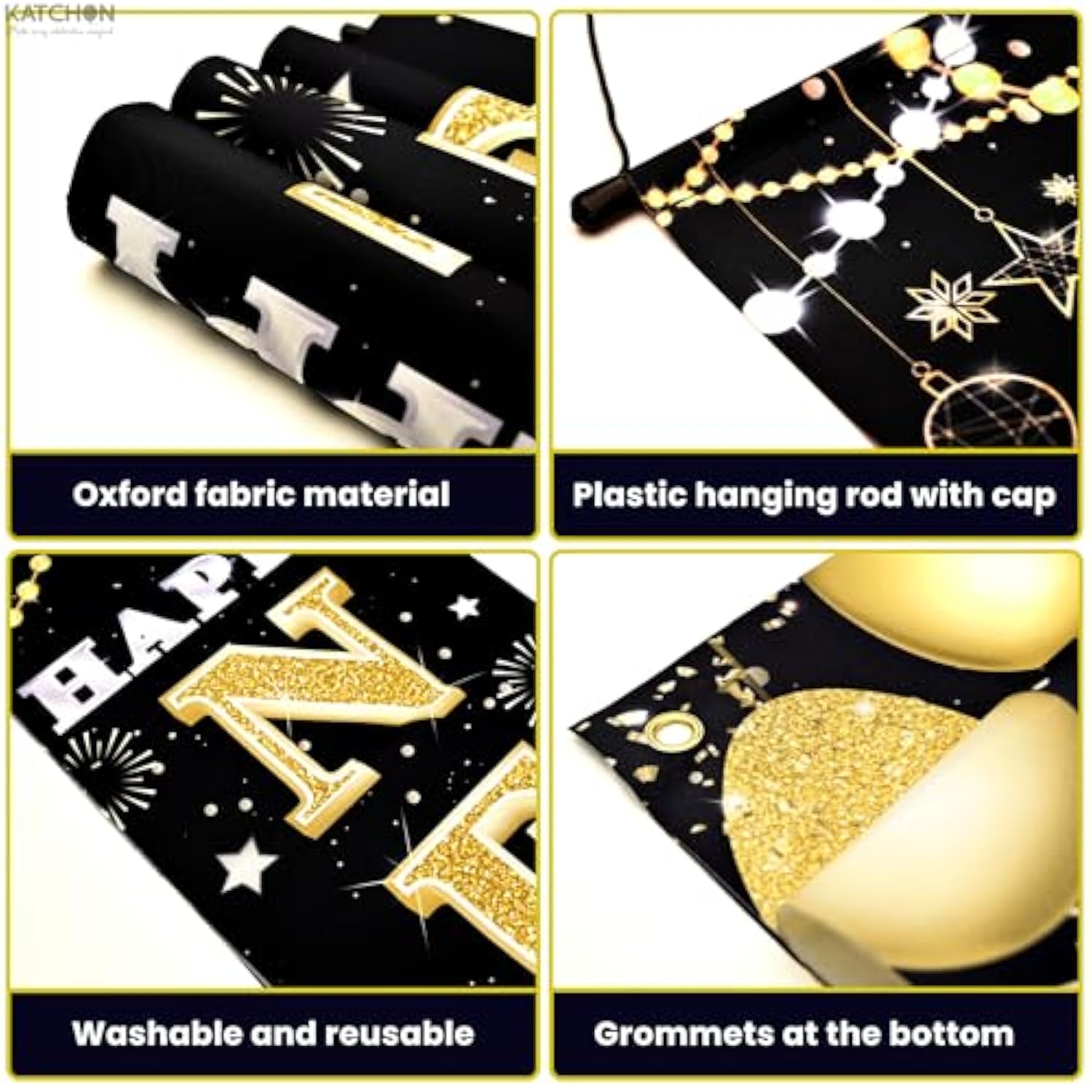 Xtralarge 2026 Happy New Year Banner – 72X12 Inch | Black And Gold Happy New Year Door Banner For New Years Decorations 2026 | Porch Banner For New Years Eve Party Supplies 2026 | Nye Decor