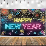 Extra-Large Neon Happy New Year Banner 72x44 Inch Glow Party 2026