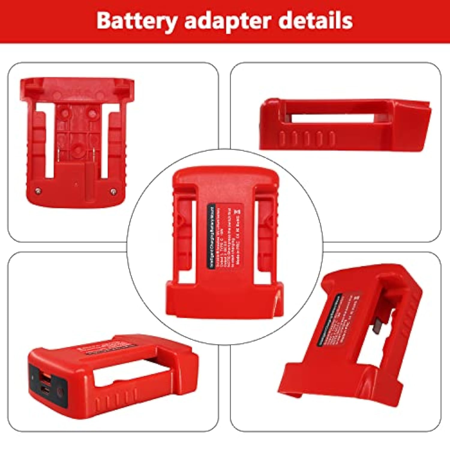 2Pcs Usb Charger Adapter For Milwaukee M18 18V Battery, Battery Holder For Milwaukee 48-11-1850 48-11-1852 48-11-1862 48-11-1860, With Type-C And Usb Fast Charging Adapter