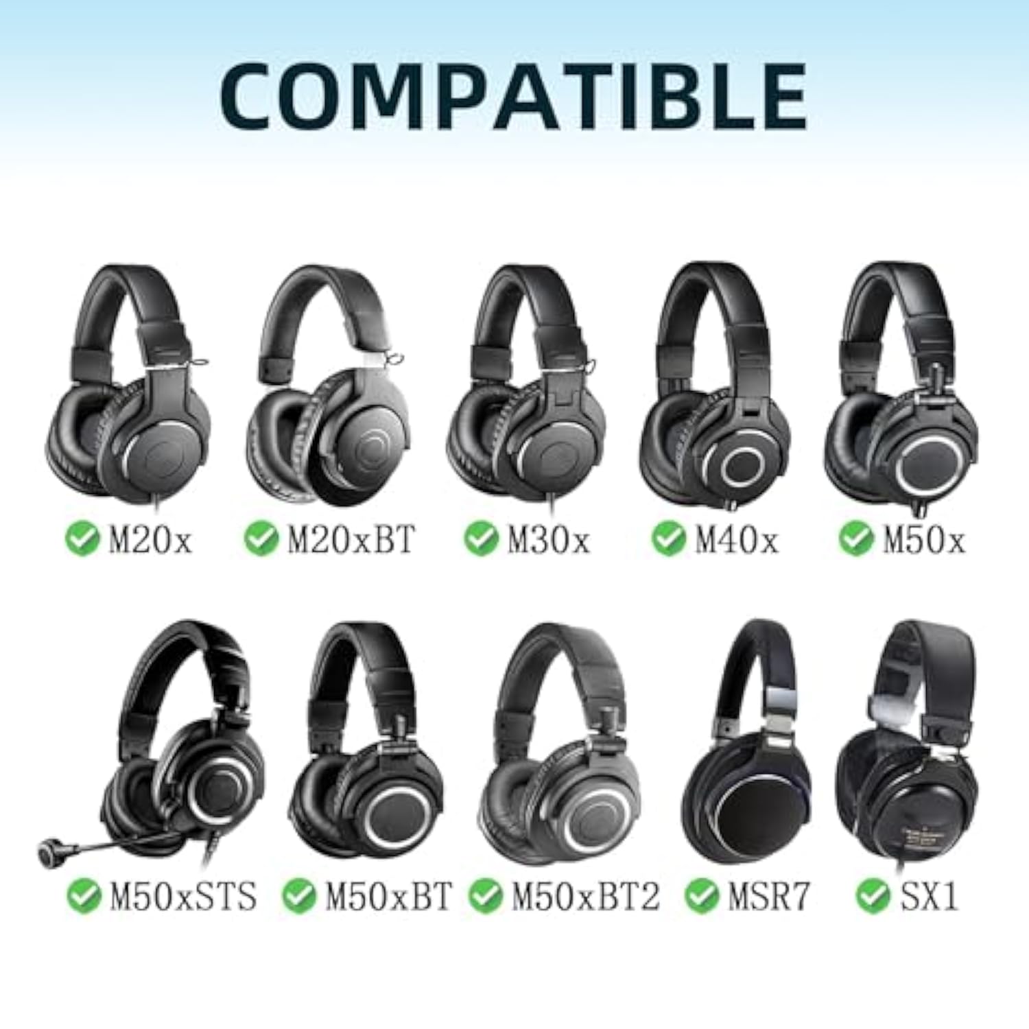 Replacement Ear Cushions For Audio Technica Ath M50X M50Xbt M50Rd M40X M30X M20X Msr7 Sx1 Monitor Headphones,Durable Thick Mesh Fabric Ear Cushions,Added Thickness(Black)