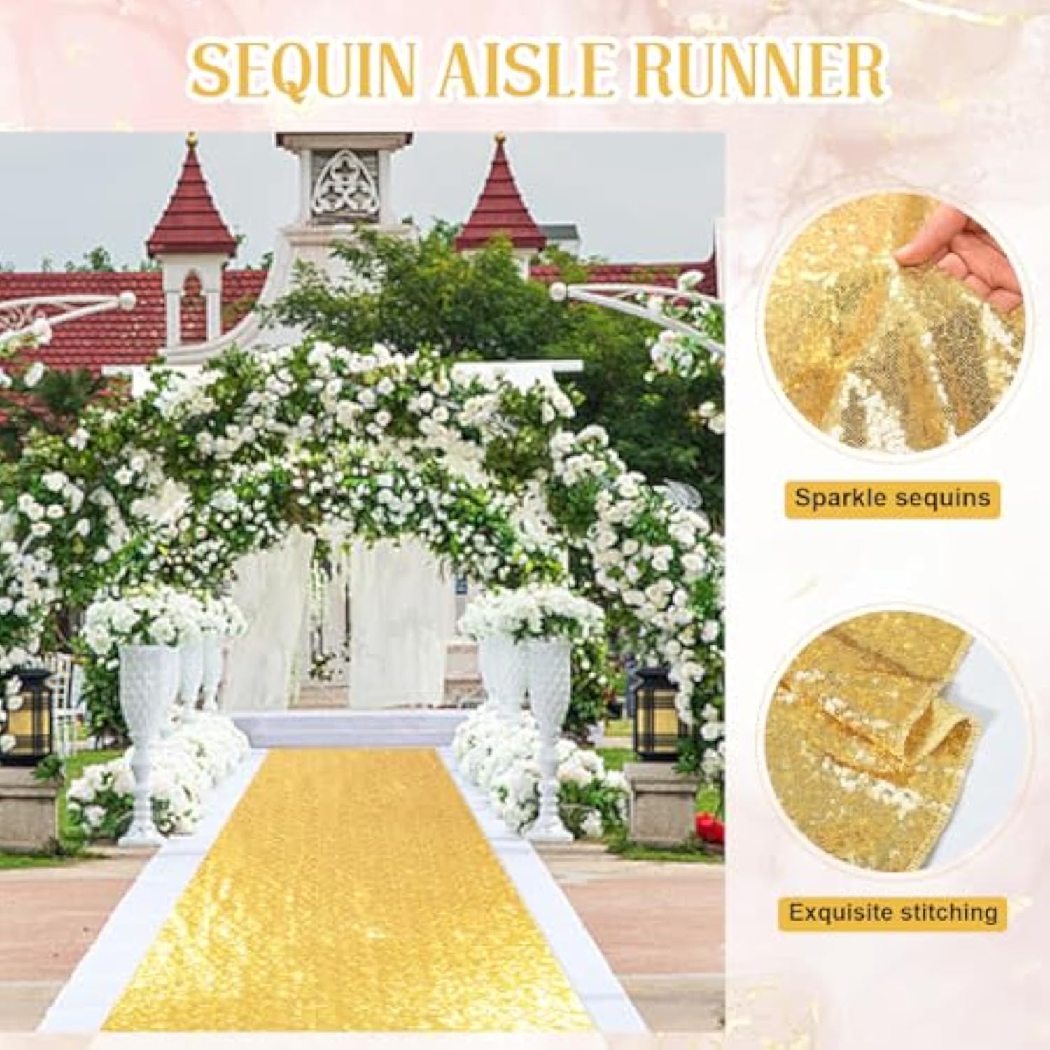 Wedding Aisle Runner Gold Carpet Runner For Party Prom Sequin Sparkly Rug For Indoor Outdoor Engagement Ceremony Decoration 2Ftx15Ft