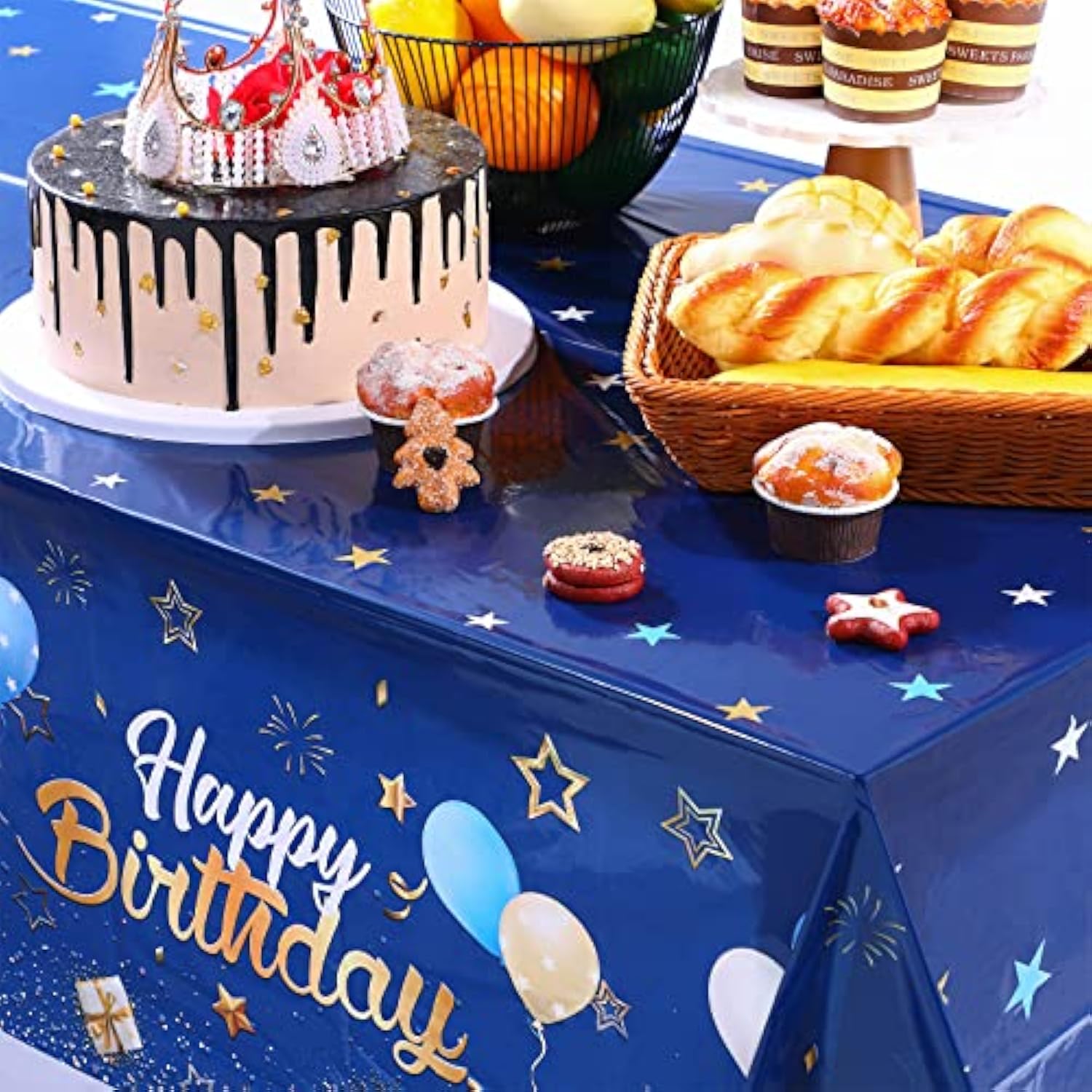 56PCS Navy Blue & Gold Birthday Decor Kit – Banner, Balloons, Tablecloth and Confetti for Party