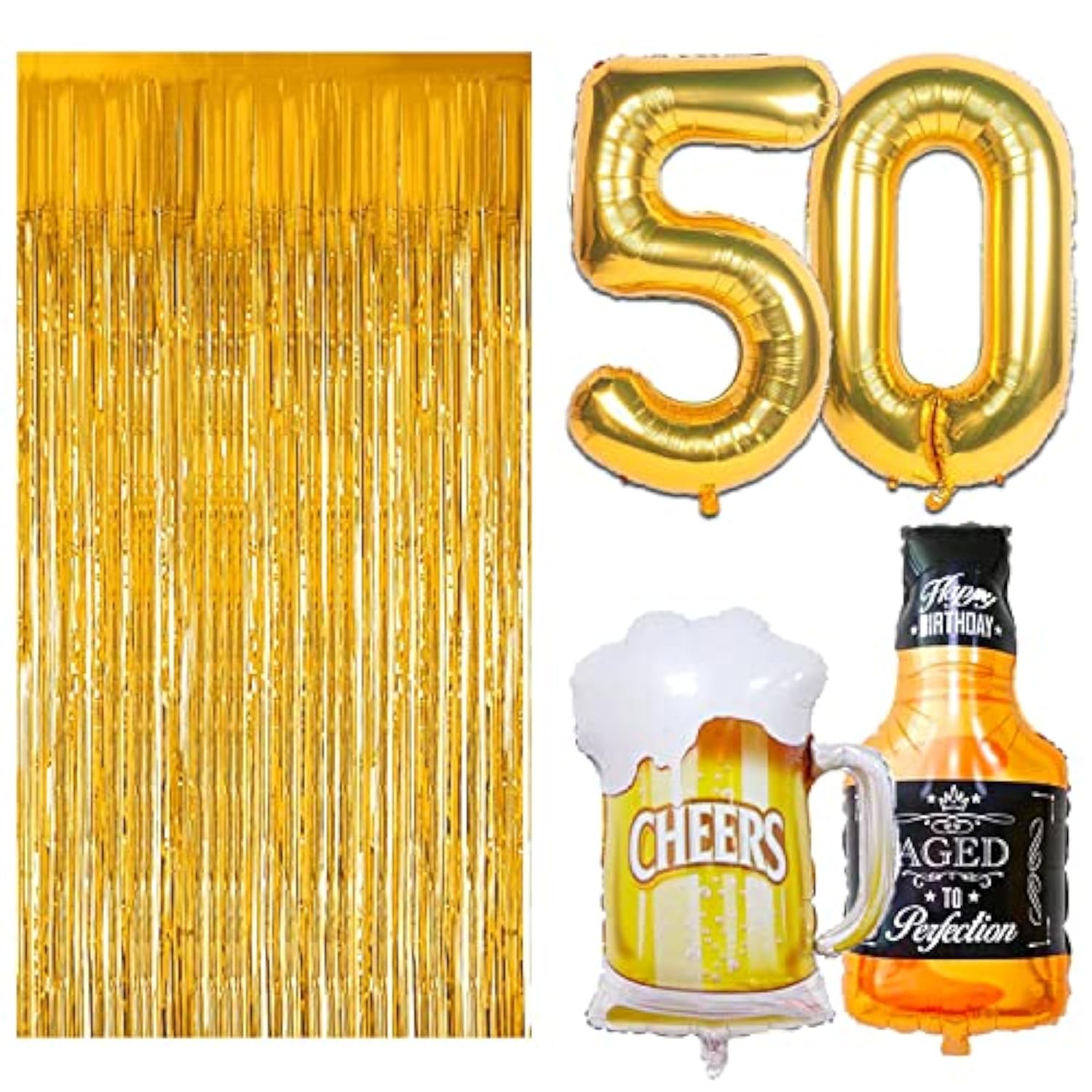 50Th Birthday Decorations Men, Happy 50Th Birthday Decorations With 40 Inch Gold 60 Number Balloons, Birthday Banner, Latex Balloon, Fringe Curtains And Foil Balloons