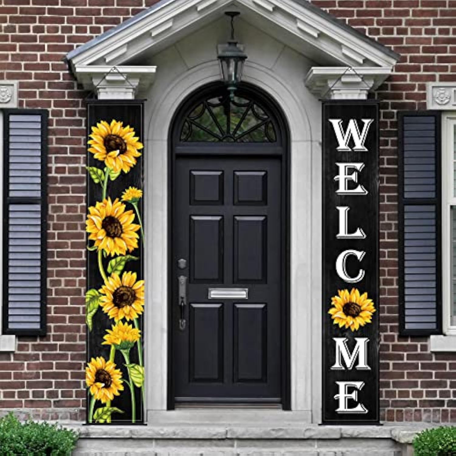 Sunflower Welcome Hanging Banners Spring Porch Banners Flags Summer Door Hanging Decorations For Front Door Garden Home Yard Sunflower Party Decorations(Black Background)