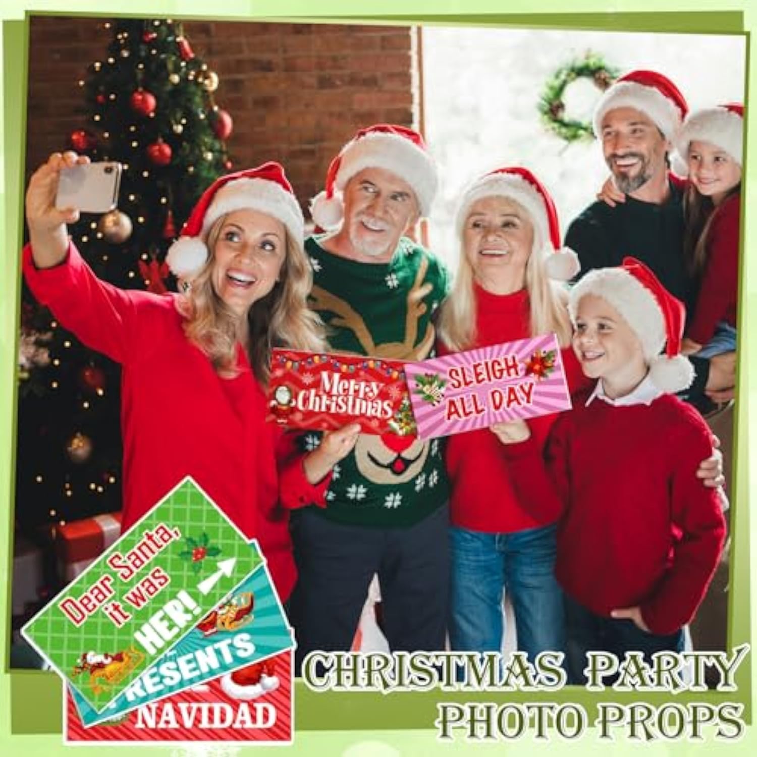 24 Designs Christmas Photo Booth Props Double Sided 11X5.51'' Red And Green Christmas Props For Photoshoot Photo Booth Decoration Waterproof Selfie Signs Pvc For Xmas Party Supplies