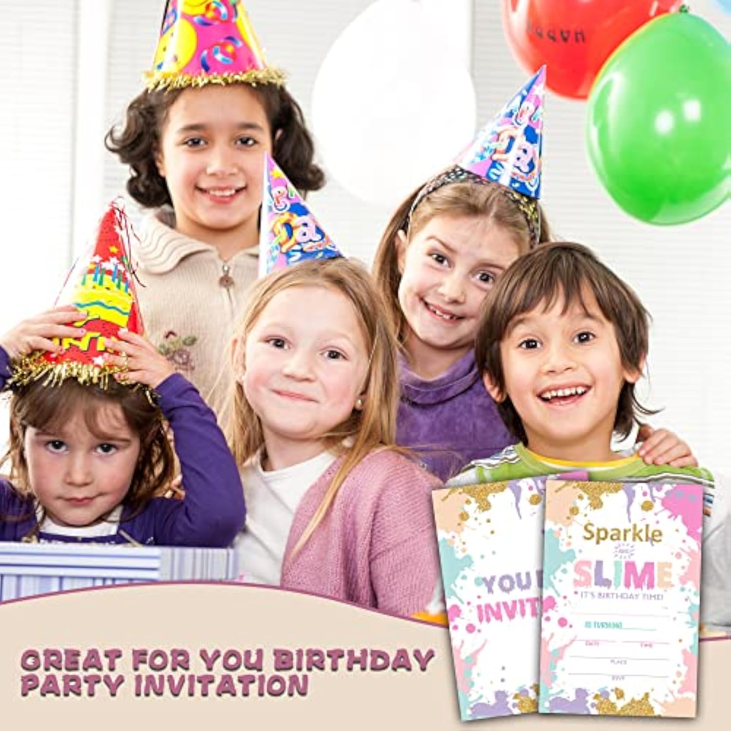 Slime Birthday Invitations For Kids, Sparkle And Slime Birthday Party Invitation Cards, Slime Party Celebration Supplies Decoration -20 Fill In Invitations With Envelopes (B16)