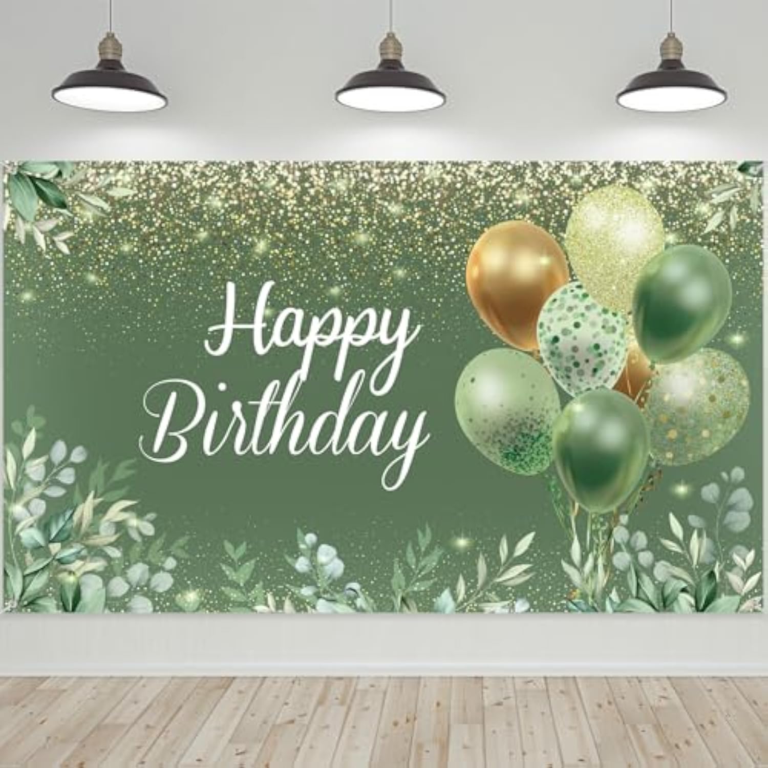 Sage Green Birthday Backdrop – 71"x43" Eucalyptus Banner for Baby Shower or Party Decor