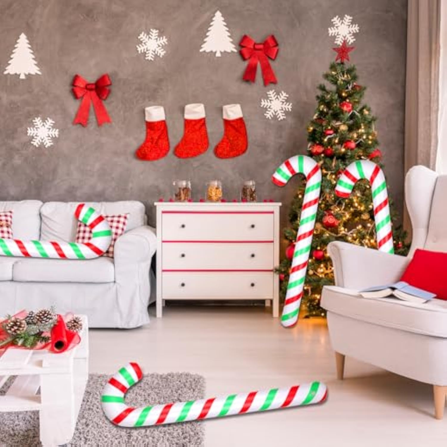 4Pcs Inflatable Candy Canes, 34.6 Inch Christmas Candy Canes Decorations Large Candy Cane Balloons Pool Floats For Indoo