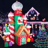 10 Ft Christmas Inflatable Decorations,Gaint Candy Castle Inflatable With Santa,Reindeer,Penguin,Gingerbread - Blow Up Y